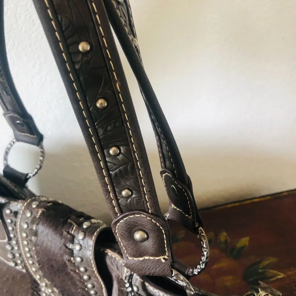 Montana West Trinity Ranch Hair on Cowhide Tooled Leather Concealed Carry Bag